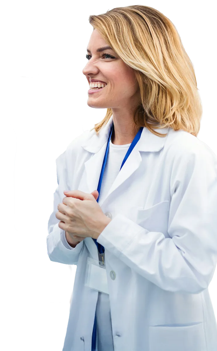 A doctor in a white coat